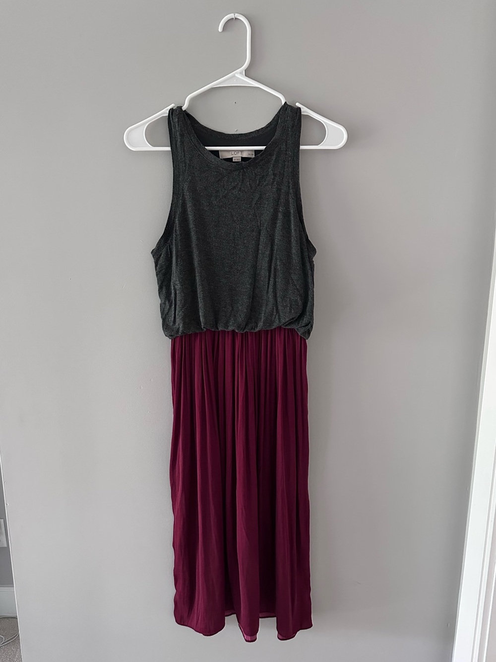 LOFT Two-Tone Dress in Charcoal and Burgundy